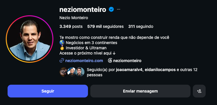 Perfil de Nezio Monteiro no Instagram